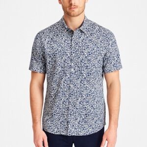 Good Man Brand Flex Pro Lite Soft Stretch Floral Short Sleeve Shirt Small Blue